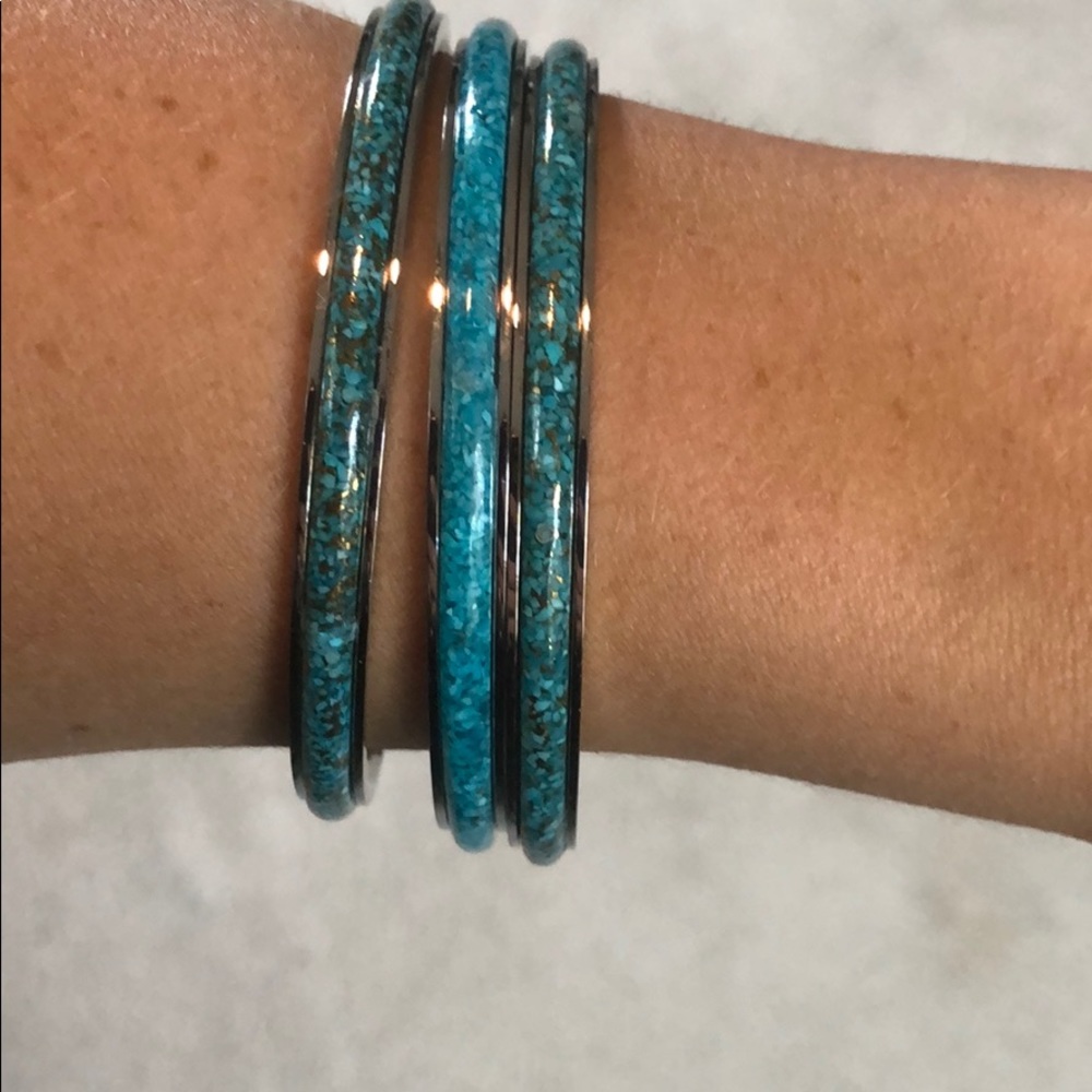 3 Turquoise and gold bangles